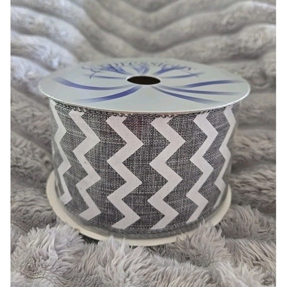 EXPRESSIONS 2.5" X 10 Yard Ribbon‎ Spool, Dark Gray Chevron Design.  NEW!!